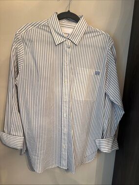 Frame Denim White Shirt with Blue Pinstripes